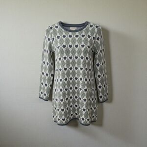 NWT Cynthia Rowley Green and Blue Heart Pattern Sweater Dress Sz 7/8